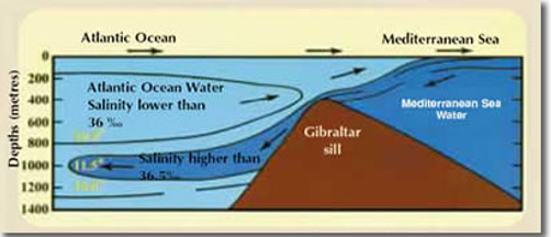 <p>Surface flow in, deep water coming out&nbsp;</p>