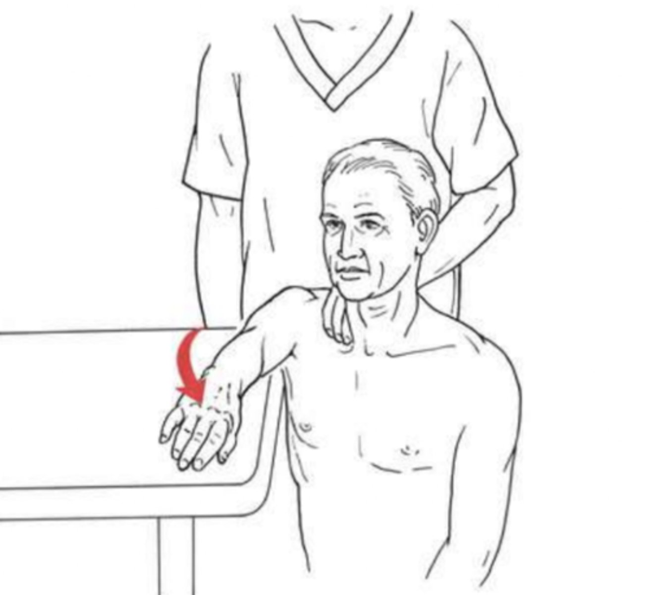 <p>Position: supine, arm supported in 90 abd with elbow flexed to 90</p><p>Instruction: support full lengtth of the forearm and hold limb at wrist</p><p>2/5: pt horizontally adducts shoulder through full rom with weight of arm supported by PT or table</p><p>1/5: palpable contractile activity</p><p>0/5: no palpable contractile activity</p>