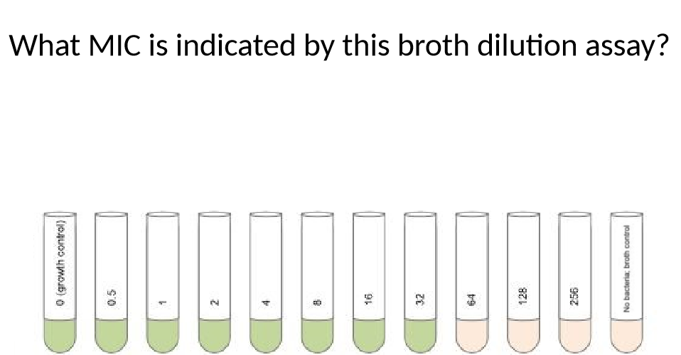<p>if the isolate has a MIC of 5 which tubes will still show bacterial growth</p>