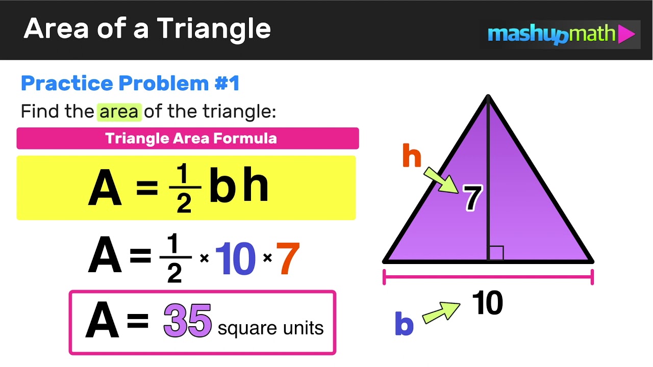 The height is the perpendicular  distance between the sides that’s chosen as the base and the opposite vertex.
Area of triangle=1/2 (base) (height)