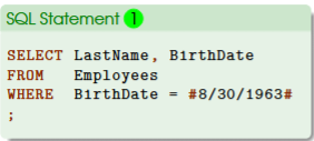 <ul><li><p>date and time are special types of data in database</p></li><li><p>pound signs (#) are needed to enclose a data value (also called number signs, or hashtags, in the cellphone era)</p></li><li><p>example: WHERE DoB = #1/1/2020#</p><ul><li><p>to find out who was (or rather will be) born on 1/1/2020</p></li></ul></li><li><p>example: WHERE BirthDate = #8/30/1963#</p><ul><li><p>the column BirthDate must be mentioned in the select section since this is the column we are identifying</p></li><li><p>must be enclosed in pound signs</p></li></ul></li></ul><p></p>