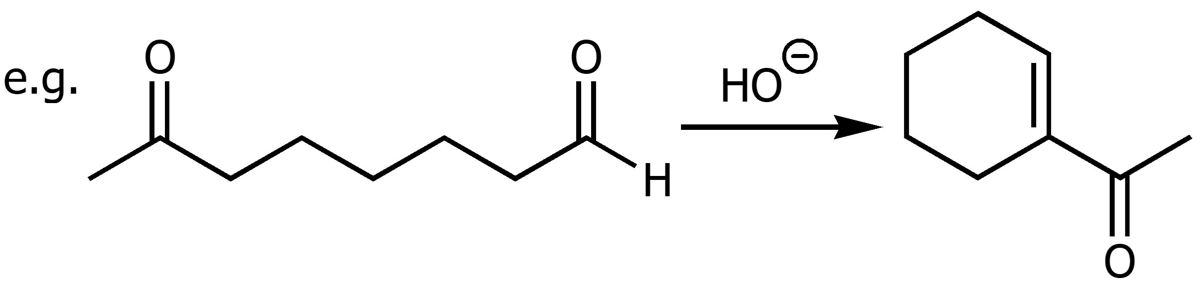 <p>If both an aldehyde or ketone are present on a long enough carbon chain, along with a strong base. They can undergo an intramolecular aldol reaction and form a cyclic compound with a C=C double bond. </p>