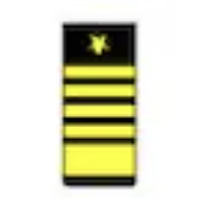 <p>One gold 2-inch stripe below four gold 1/2- inch stripes below a gold five pointed star (O11)</p>