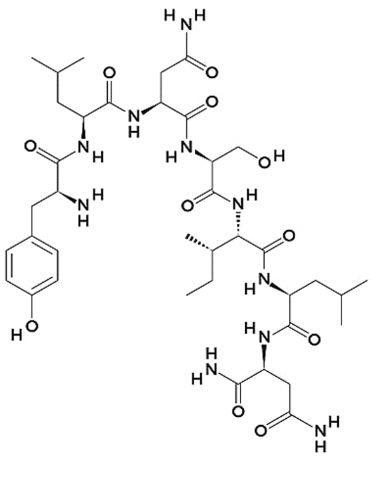 <p>The sequence of the peptide shown is: NLISNLY</p>