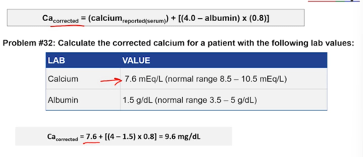 <p>9.6 mg/dL</p><p>within range, falsely low d/t low albumin</p>