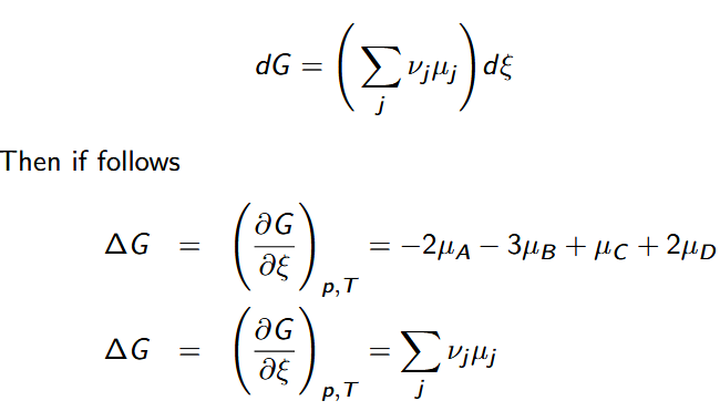 <p>∆G = = ∆G ◦ + RT ln Q</p>