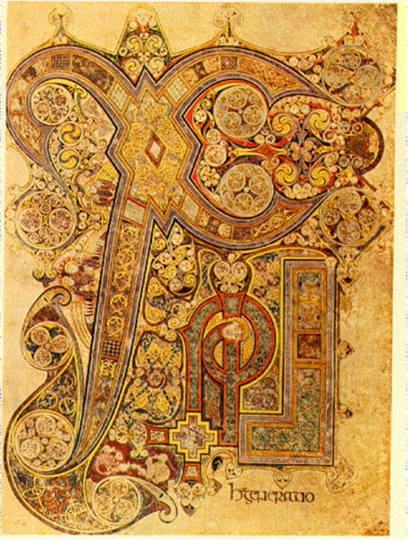 <p>Iona, Scotland; Oxgall inks and pigments on vellum; Book of Matthew/Book of Kells; late 8th or early 9th century; Carolingian; Medieval art; XPI is an abbreviation from Greek for Christ; emphasis on patterning rather than human figures; Medieval art</p>