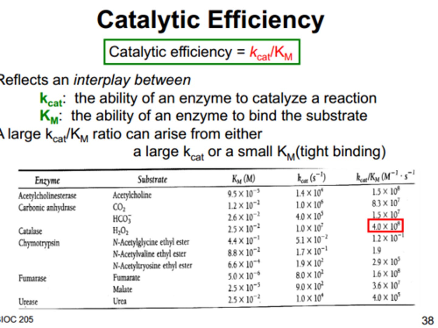 <p>Kcat/Km</p><p>Kcat = ability to catalyze reaction</p><p>Km = ability to bind to substrate</p>