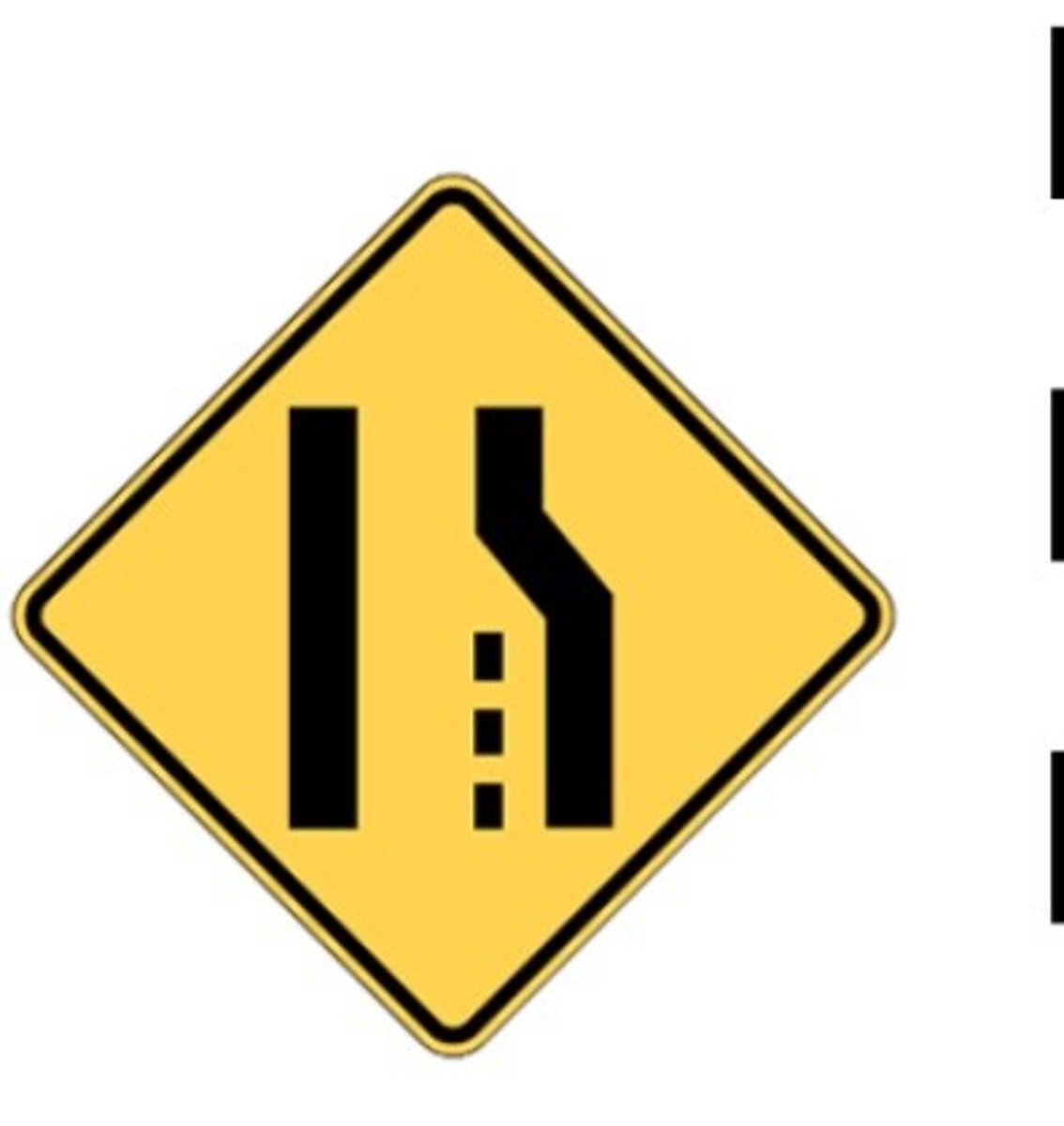<p>( usually yellow or orange) right lane ends (merge right)</p>