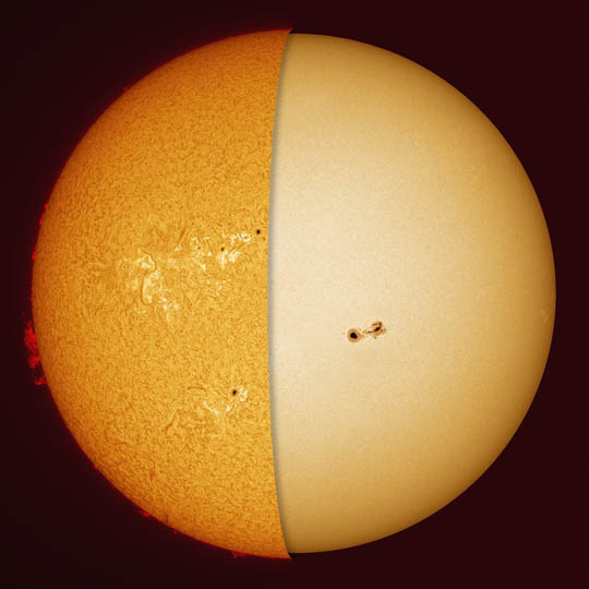 <ul><li><p><strong>Solar prominences</strong> (huge clouds of cooler gas in the Sun’s atmosphere),</p></li><li><p><strong>filaments</strong> (the same but appearing as dark silhouettes against the brighter photosphere),</p></li><li><p><strong>solar flares</strong> (sudden releases of energy),</p></li><li><p><strong>sunspots</strong></p></li><li><p>and the <strong>chromosphere</strong>.</p></li></ul>