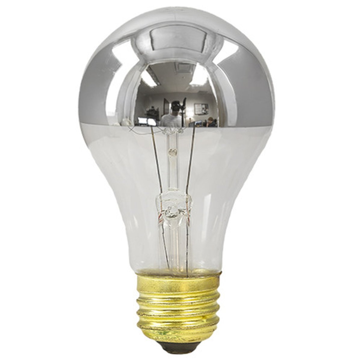 <p>Incandescent lamp with a bulb having a hemispherical reflective <strong><u>silver bowl </u></strong>opposite the lamp base to decrease glare</p>