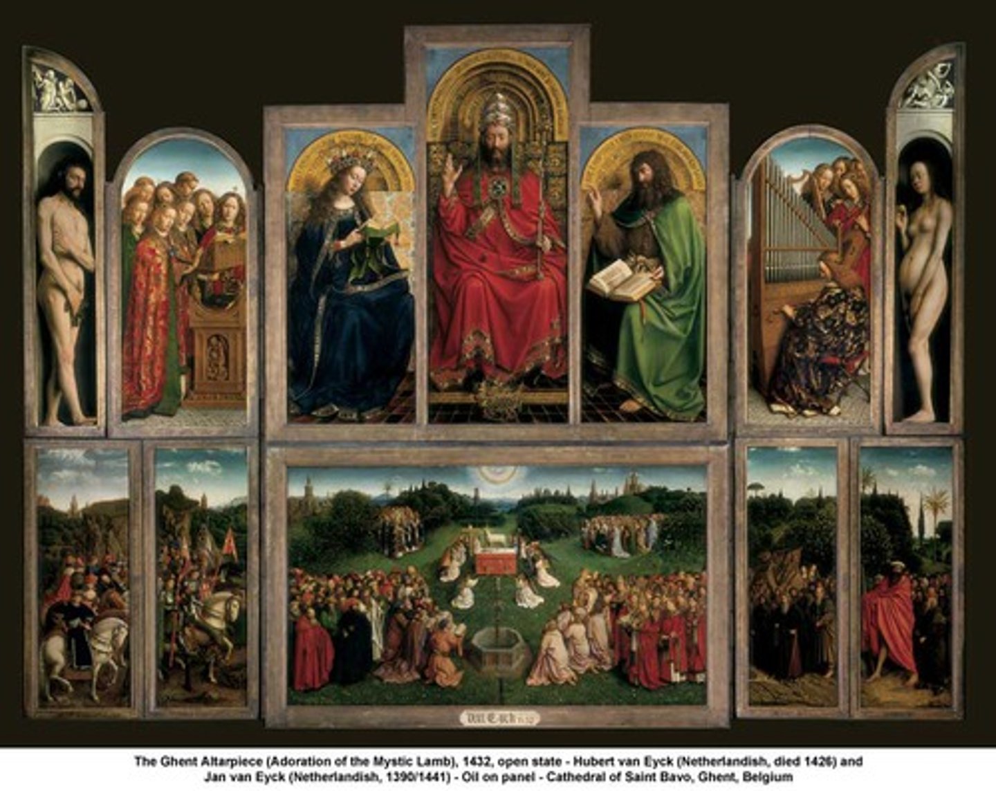 <p>Mastery of illusionism- Typical Northern Altarpiece withmovable wings and multiple panels- Scene typical of NetherlandishAltarpieces- typical domestic setting- Familiar city outside- Donor portraits- Continuity between thereal and pictorial world- Trompe l'oeil</p>