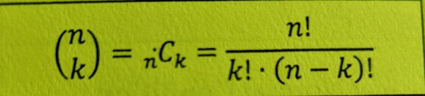The number of ways to have k successes in n trials, called "n choose k" 