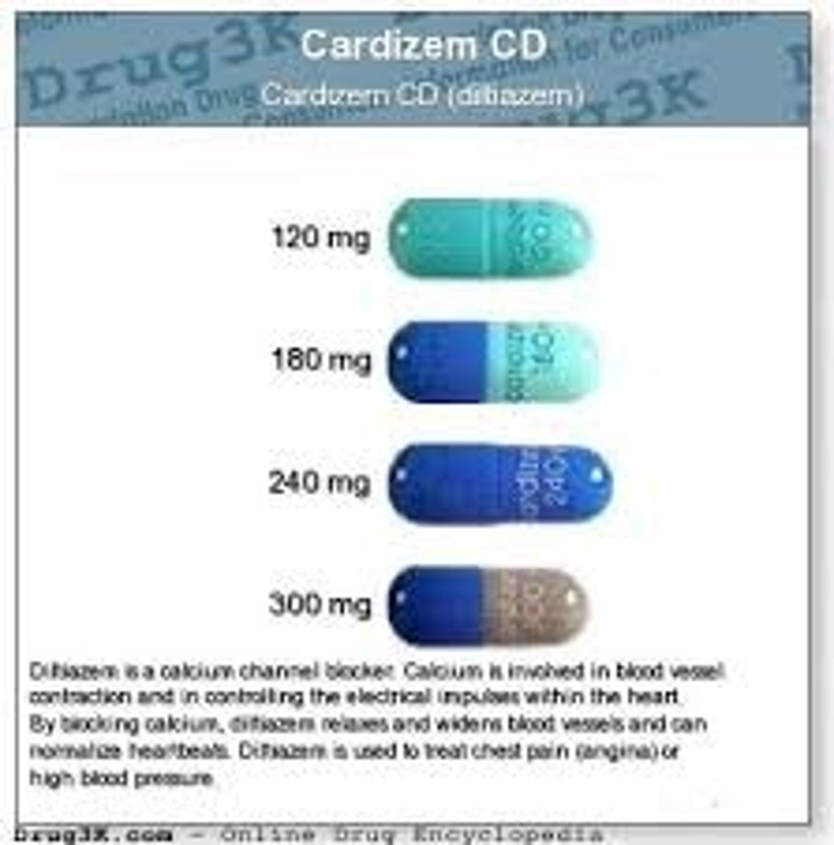 <p><strong>Brand:</strong> Cardizem</p><p><strong>Class:</strong> Calcium Channel Blocker</p><p><strong>Indication:</strong> Antihypertensive</p><p><strong>Schedule:</strong> NCLM</p>