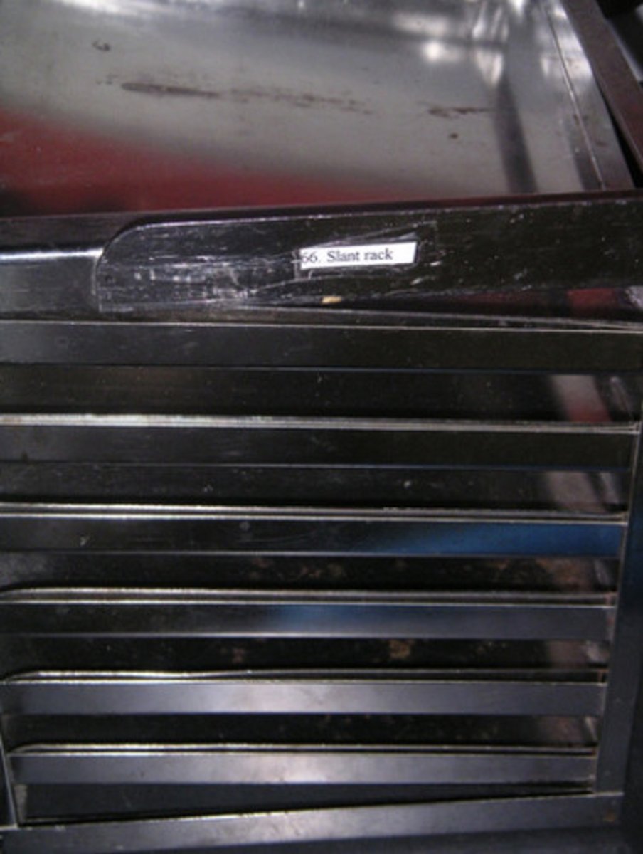 <p>Rack that is slanted to use gravity to your advantage.</p>