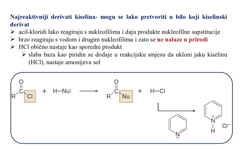 <ul><li><p>brzo reagiraju s vodom i drugim nukleofilima</p></li></ul><p></p>