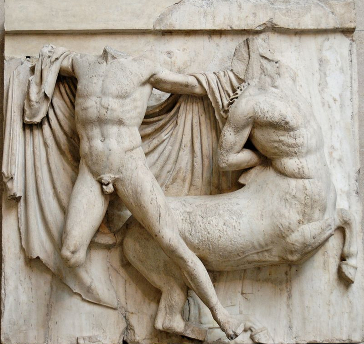 <p>How is the composition of this metope successful? </p>