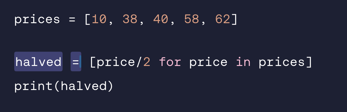 <p>List comprehension is a way to create a new list by applying an expression on each element in an existing list. Usually uses an expression to apply to each element paired with a for loop.</p>