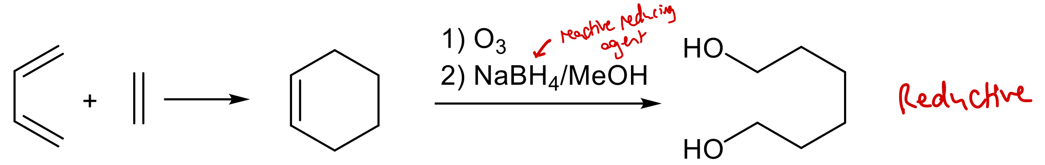 <p>1) O<sub>3</sub></p><p>2) NaBH<sub>4</sub>/MeOH</p>