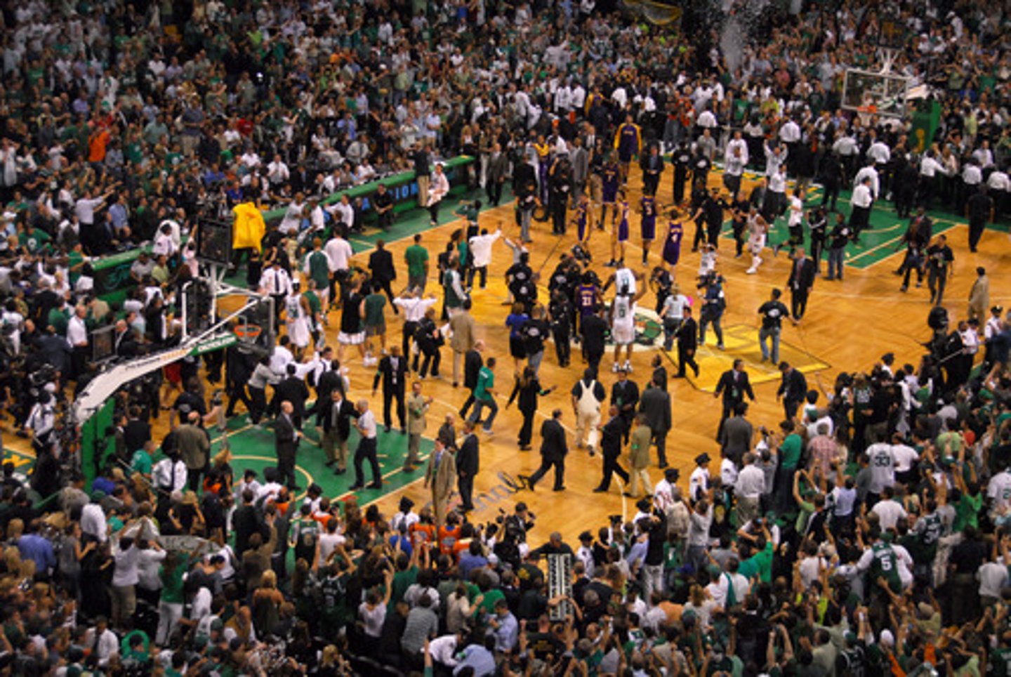 <p>(n.) a wild uproar, din, or commotion</p>