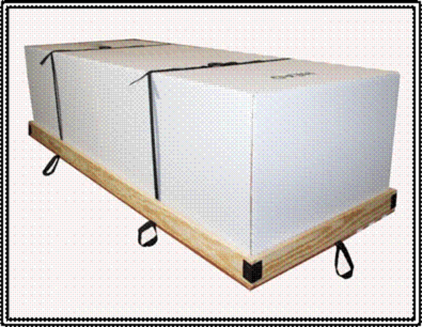 <p>commonly used for the transfer of casketed human remains; have a solid composite wood tray bottom with a corrugated cardboard cover, lifting straps, and cinching straps to secure the top, most also have corner protectors to prevent damage during shipping and add strength to the base of the unit</p>