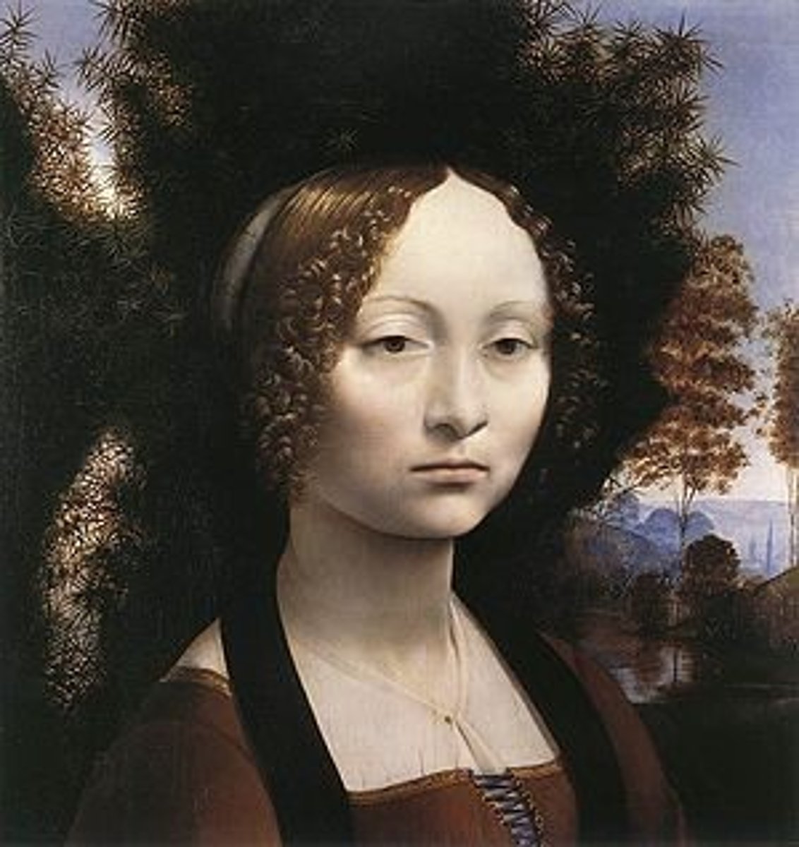 <p>1474-1478. Oil on panel. National Gallery of Art, Washington D.C.</p><p>-Influence from Netherlandish painting demonstrated in the landscape.</p><p>- Double-sided portrait featuring Juniper, a Palm frond, and a branch of Laurel.</p>