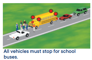 A school bus has stopped ahead on your side of the road and is flashing its red lights. What should you do?
