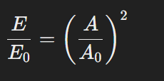 <p>E = ½ k x e² </p><p>e = Amplitude</p><p>So ignoring ½: E1 = k x A² and E2 = k x A2², make k equal</p><p>E1/A1² = E2/A2² so then E1/E2 = (A1/A2)² .</p>