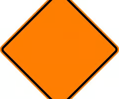 <p>orange sign reads “caution”</p>