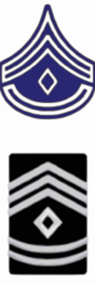 <p>3 Chevrons, 2 Rockers, 1 Diamond</p>