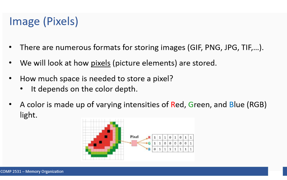 <p>Refers to the representation of digital images using pixels, where each pixel's color and intensity are stored in memory. </p>
