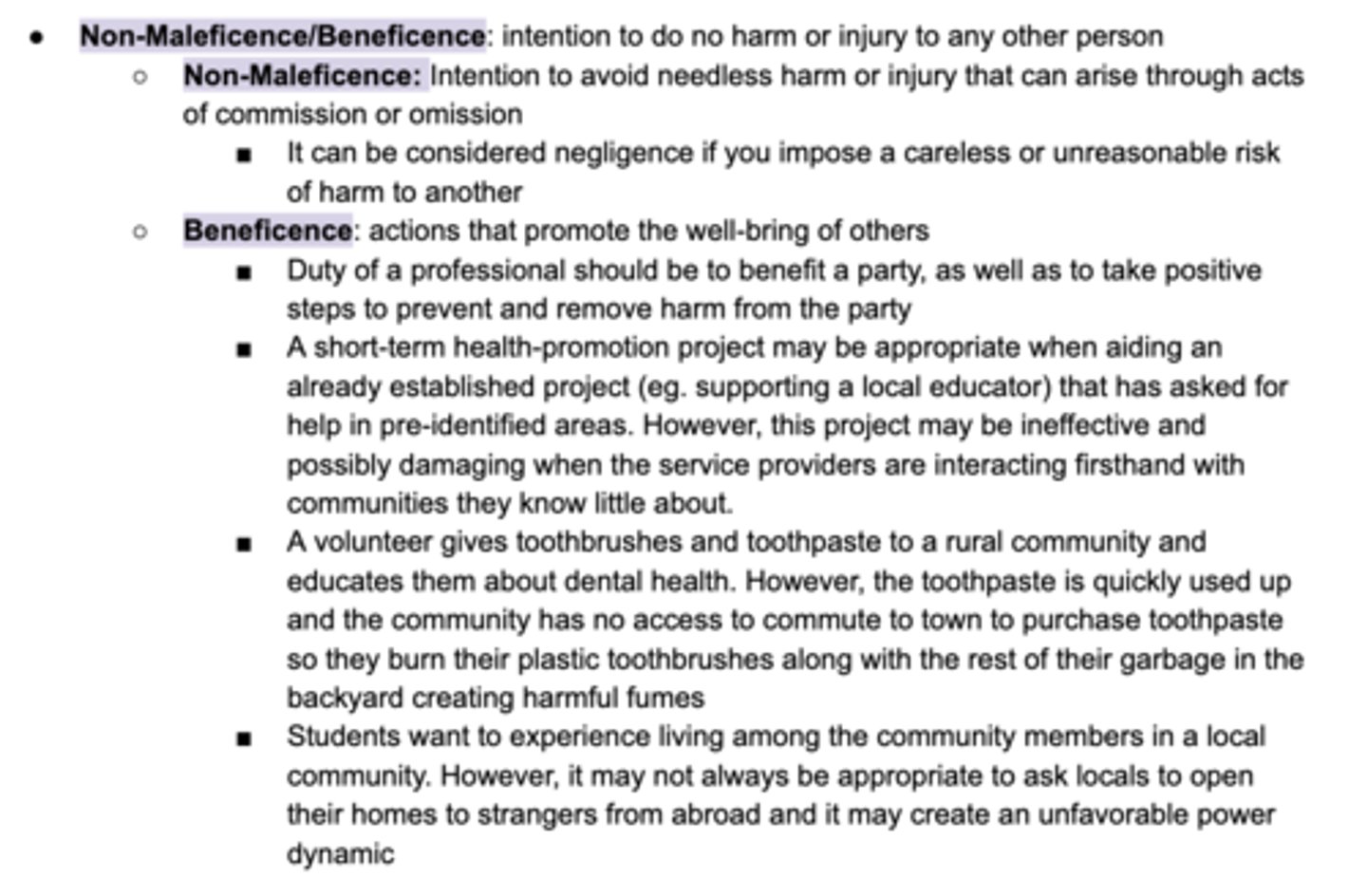 <p>Non maleficence/Beneficence</p>