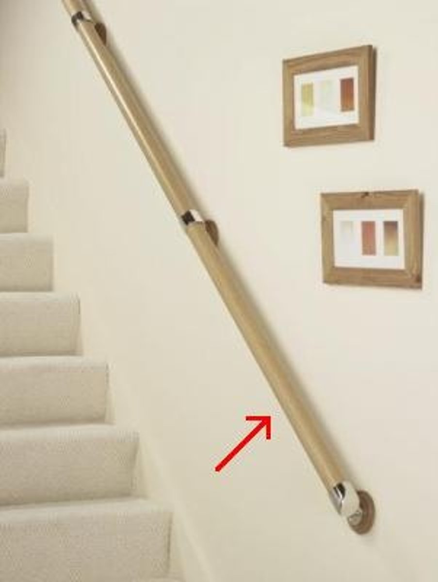 <p>a rail providing a handhold and serving as a support at the side of a stair or platform</p>