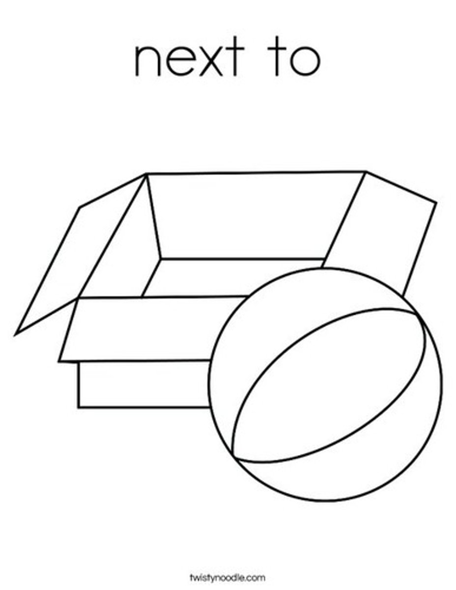 <p>next to, beside</p>