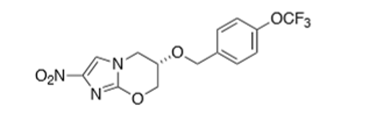 <p>Inhibits mycolic acid biosynthesis through an unknown mechanism, and poisons mitochondria through nitric oxide generation</p>