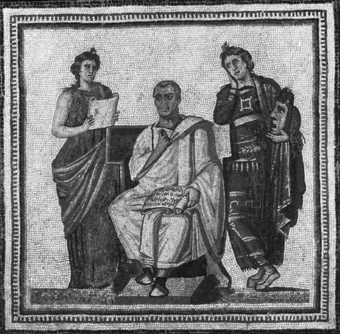 <p>Figure I.1: Who is the figure seated in the center wearing a Roman toga and reading from a book/scroll?</p>