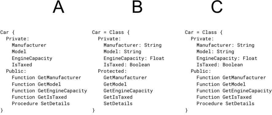 <p><span style="color: red">Which class definition is correct?</span></p>