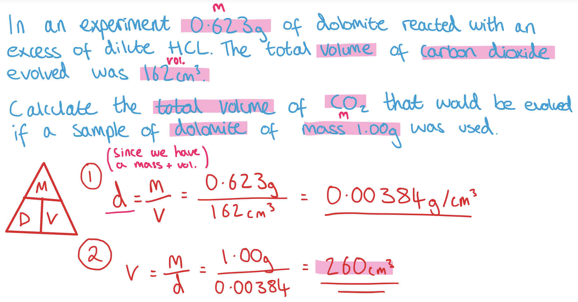 <p><strong>Density </strong>measures the amount of mass per unit of volume in a substance.</p><p>Density can be found using the equation:</p><p><strong>Density = mass/ volume</strong></p><p><strong>DMV</strong></p>