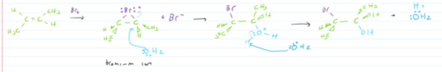 <p>alkene + HOX<br><br>→ DMSO or NBS solvent</p>