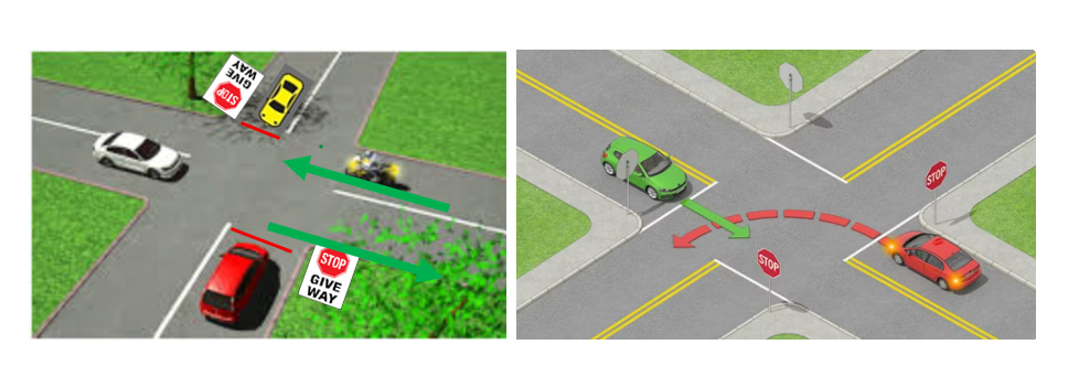 <p>The vehicle on the <strong>left</strong> has the right-of-way.</p>
