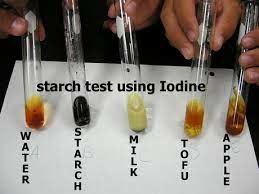 ~ Add iodine dissolved in potassium iodide solution to the sample 
~ Positive result means it will go from browny-orange to a blue-black colour