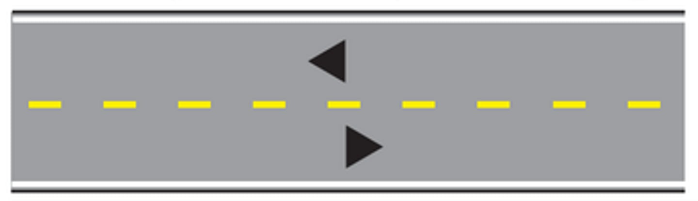 <p>Separate single lanes of traffic moving in opposite directions. Passing is allowed</p>