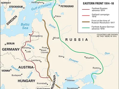 <p><span>A vast front stretching from the Baltic to the Black Sea, where Central Powers fought Russia.</span></p>