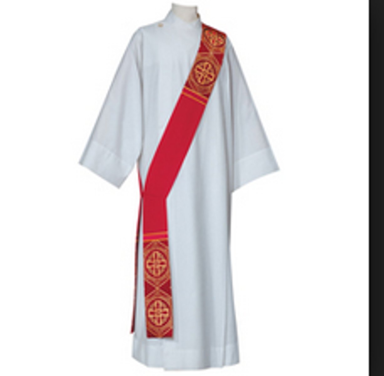 <p>outer liturgical vestment of deacon or bishop</p><p>represents joy</p>