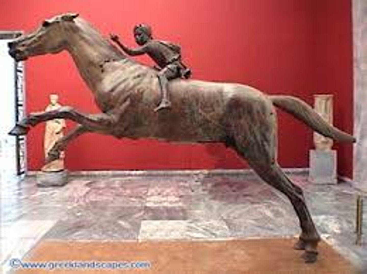 <p>- <span class="bgP">200-150 bce (high hellenistic pd)</span></p><p>- <span class="bgP">recovered from shipwreck off of Cape Artemision,</span> likely headed to Rome</p><p>- Boy is depicted as foreigner, therefore small in size compared to the Roman horse</p><p>- horse is branded with inscription of Nike crowning victory</p>