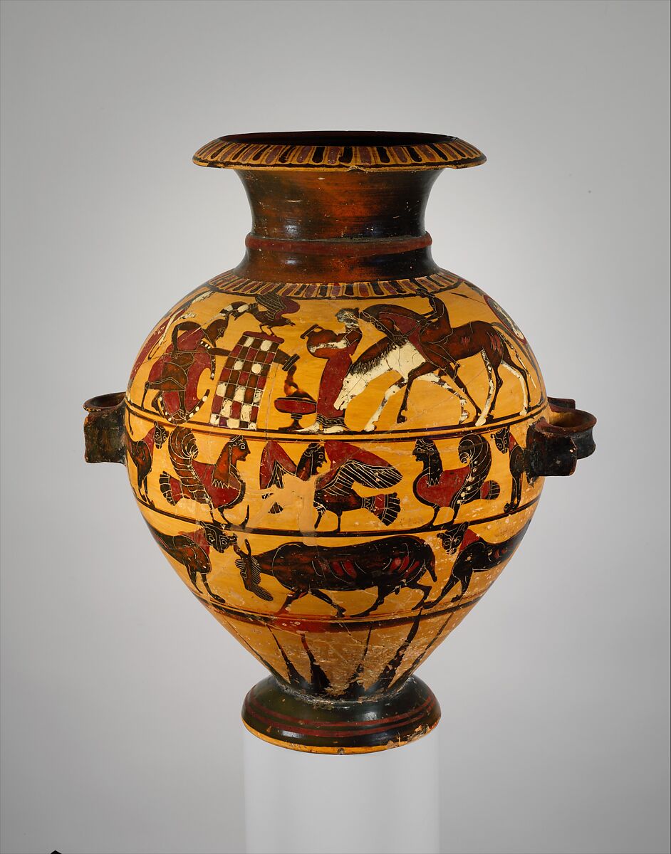<p>Painter of London B 76: Attic black-figure hydria - Ambush of Troilos, Greek, c. 560-550</p>