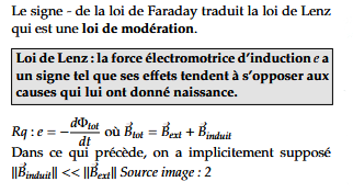 <p>Donc:</p><ul><li><p>Si Φ(t) croît, B(flèche) induit est opposé à B<sub>ext </sub> (flèche)</p></li><li><p>Si Φ(t) décroît, B(flèche) induit est dans le même sens que B<sub>ext </sub> (flèche)</p></li></ul><p></p>