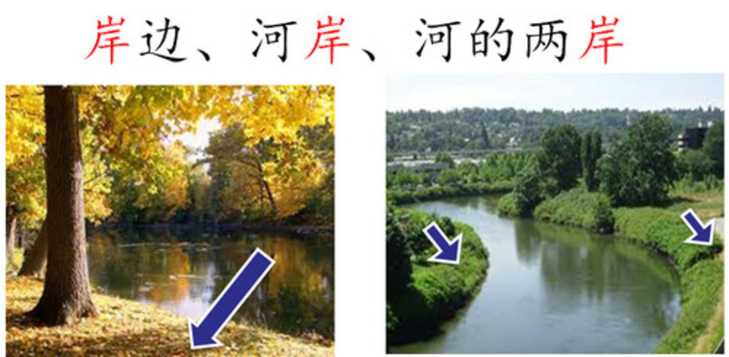 <p>àn - bờ (sông, biển)<br>河两岸的树长得很高<br>河水很凉，你快上岸吧</p>