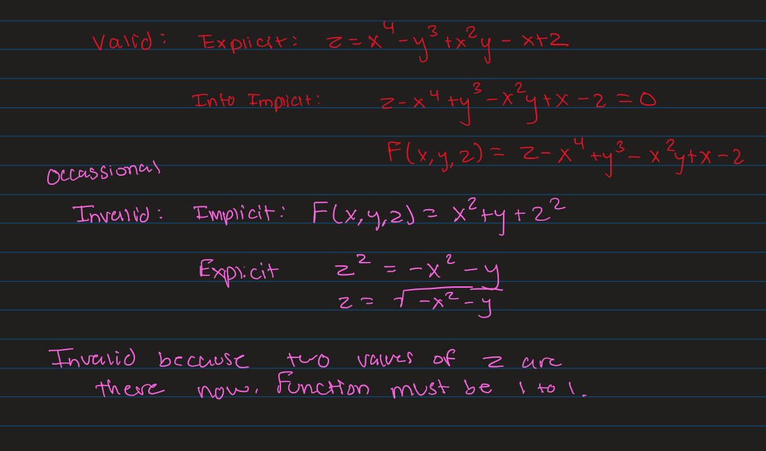 <p>2 ways to represent a function. You can convert from explicit to implicit, but not always convert from implicit to explicit. It can be converted back and forth if it remains one to one.</p>