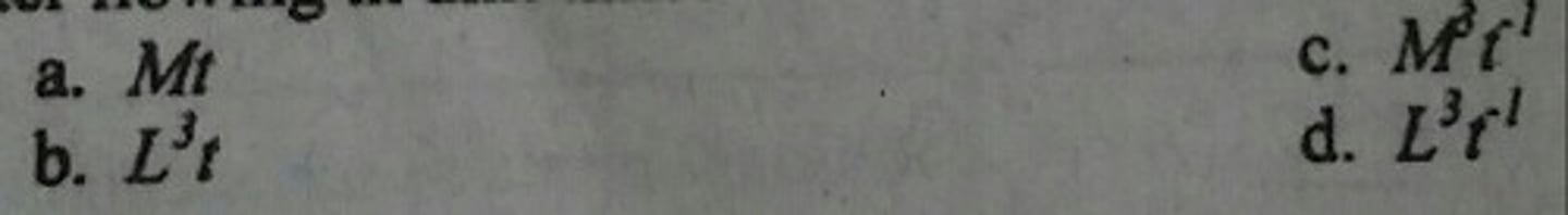 <p>Which of the following is the dimensional formula for the volumetric quantity of water flowing in unit time?</p>